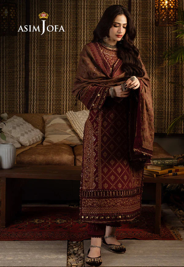 Swagiwear Asim Jofa, unstitched 3 piece Lawn sequence embroidered suit - 