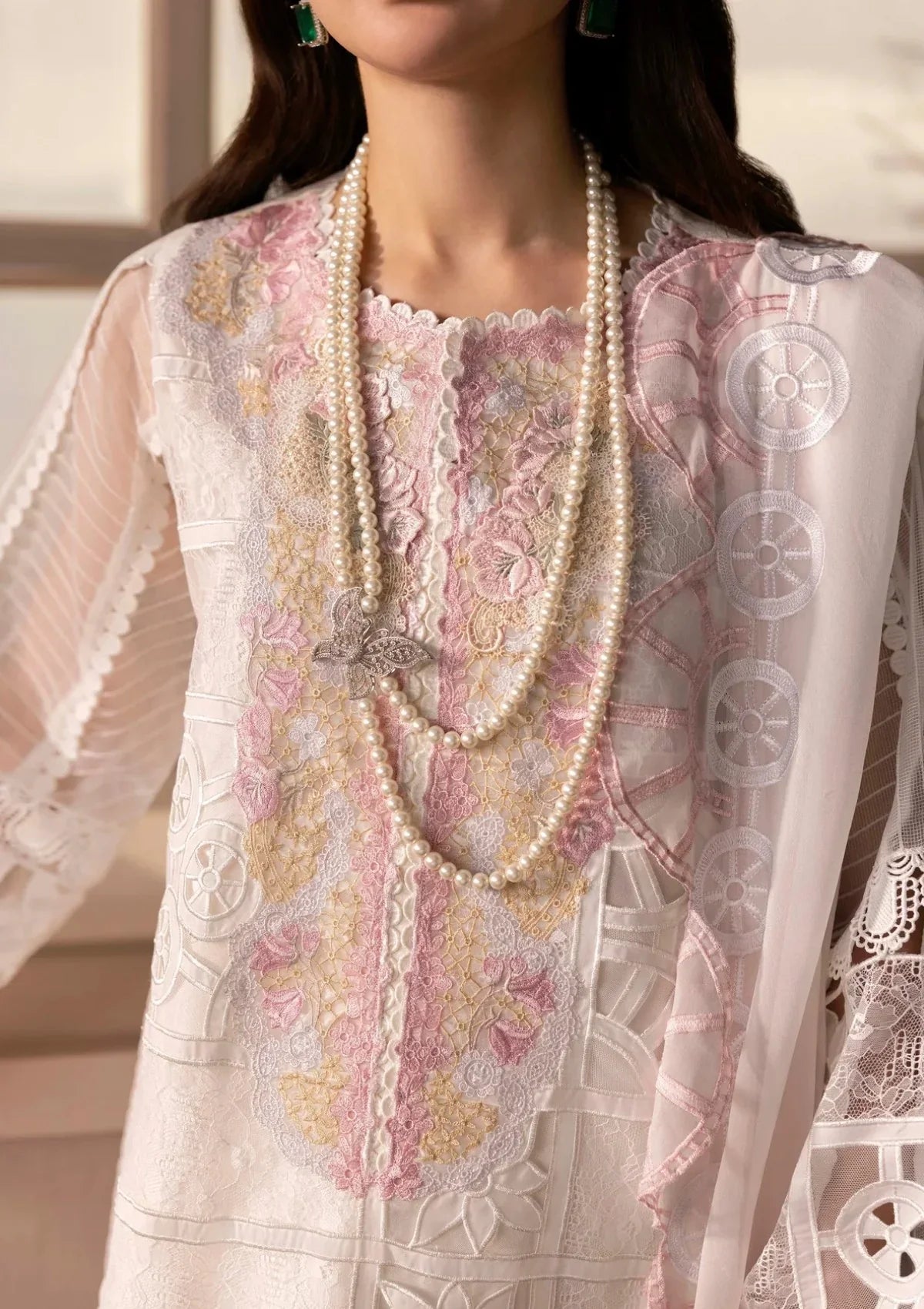 Swagiwear Crimson - 3PC ORGANZA HEAVY CHIKENKARI EMBROIDERED SUIT - 