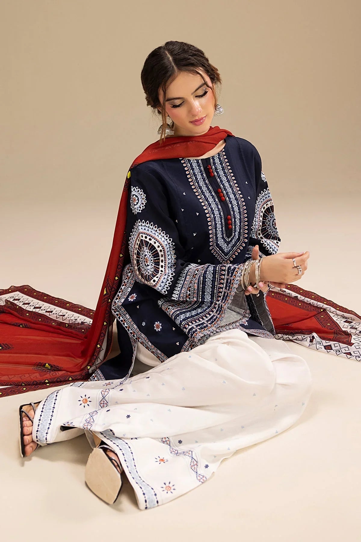 Swagiwear JAZMIN - UNSTITCHED 3PC DHANAK EMBROIDERED SUIT - 