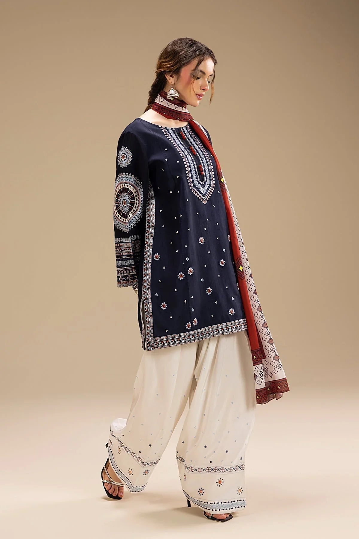 Swagiwear JAZMIN - UNSTITCHED 3PC DHANAK EMBROIDERED SUIT - 