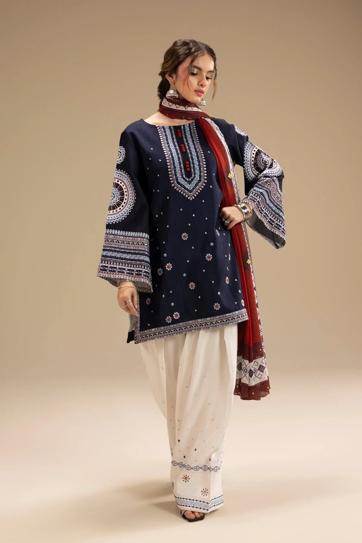 Swagiwear JAZMIN - UNSTITCHED 3PC DHANAK EMBROIDERED SUIT - 