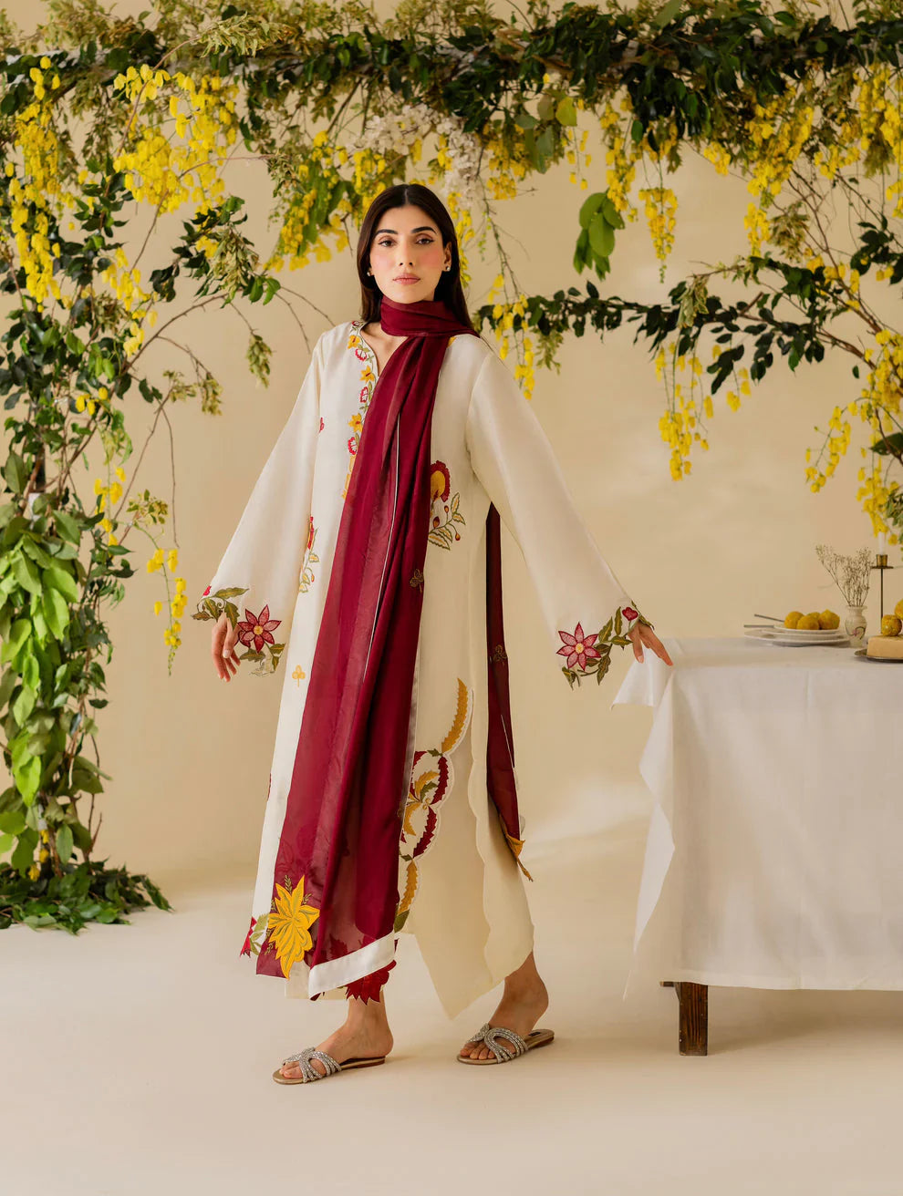 Swagiwear Nisa, unstitched 3 piece embroidered summer suit 