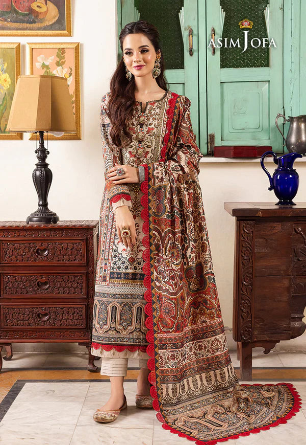 Swagiwear Asim Jofa - Winter 3PC Karandi Digital Print Dress - 