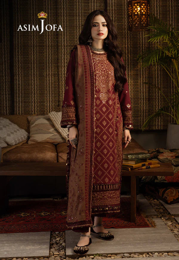 Swagiwear Asim Jofa, unstitched 3 piece Lawn sequence embroidered suit - 