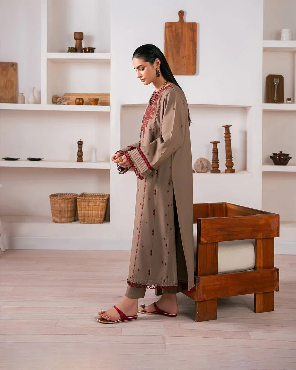 Swagiwear Baroque - 3PC Dhanak Embroidered Suit - 