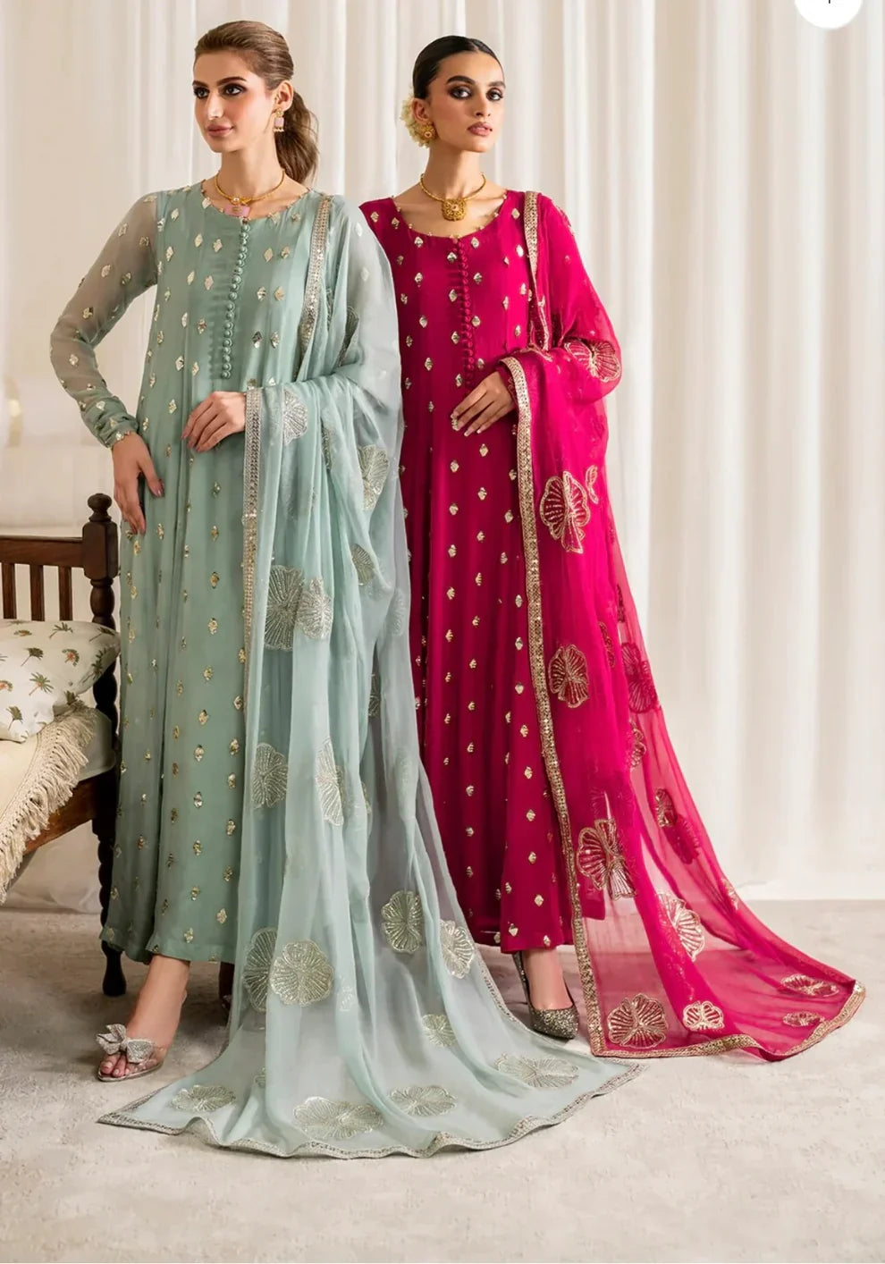 Swagiwear Iznik - Chiffon 3 Piece Sequin Embroidered Dress - 