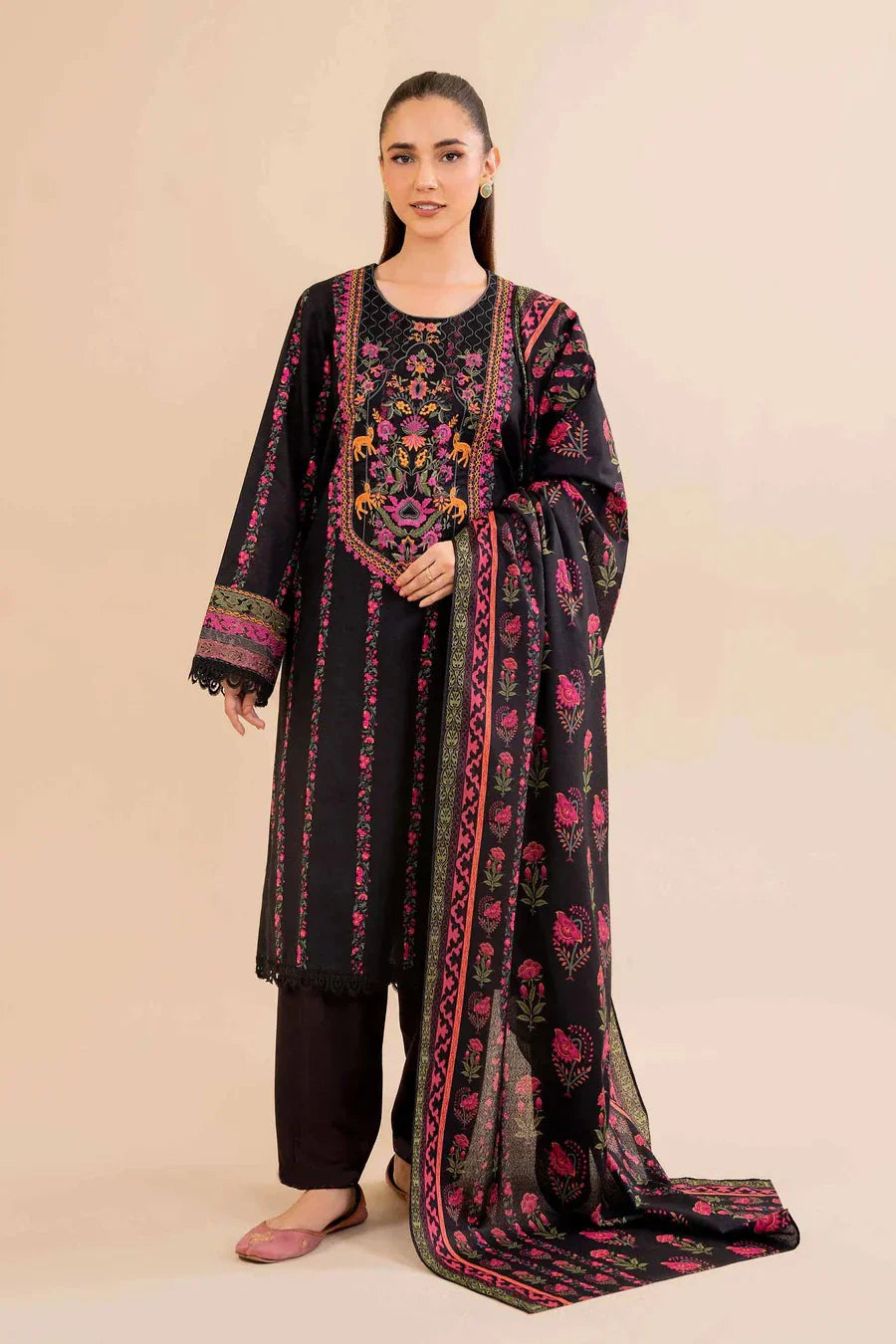 Swagiwear Khaddar 3 Piece Embroidered Dress - 