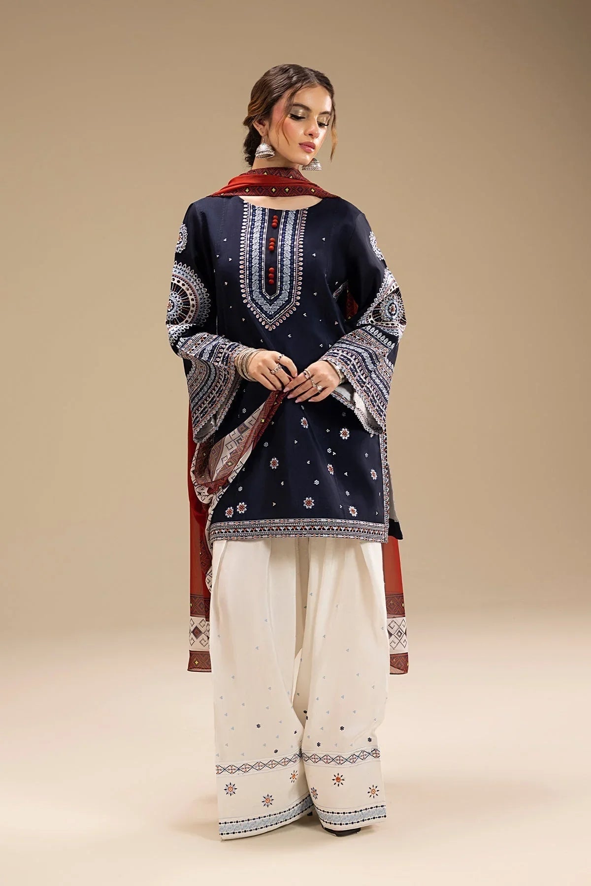 Swagiwear JAZMIN - UNSTITCHED 3PC DHANAK EMBROIDERED SUIT - 
