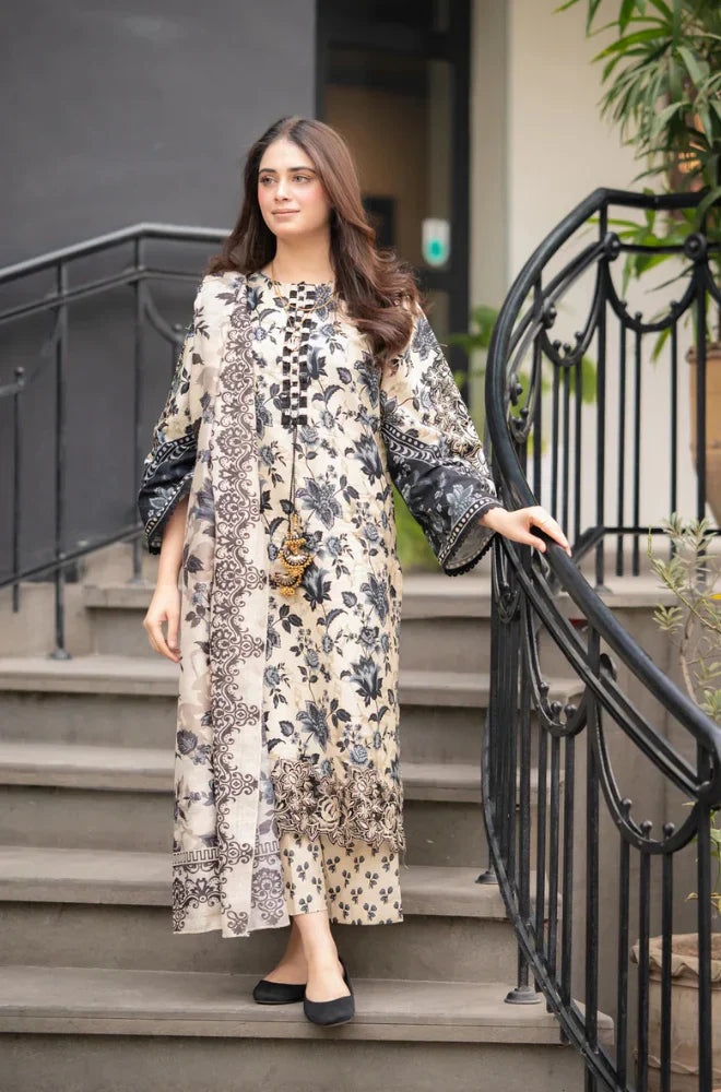 Swagiwear Sapphire - Winter 3PC Karandi Digital Print Dress - 