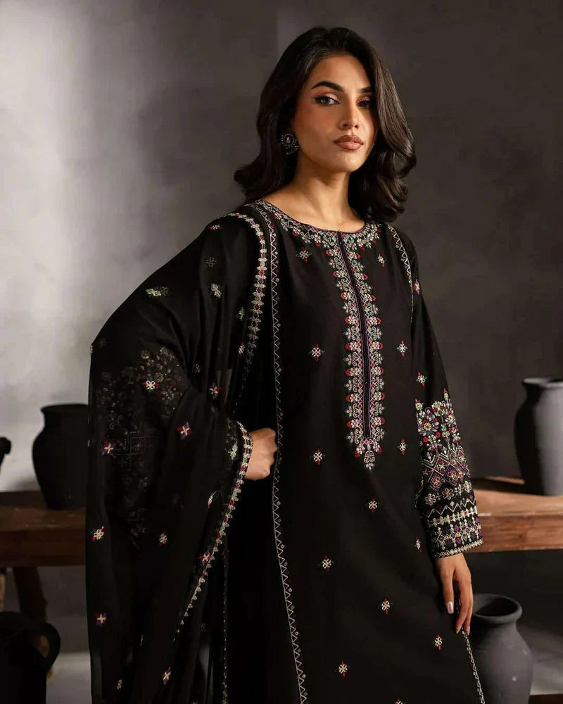 Swagiwear Batik- 3PC DHANAK EMBROIDERED SHIRT WITH DHANAK EMBROIDERED SHAWL - 