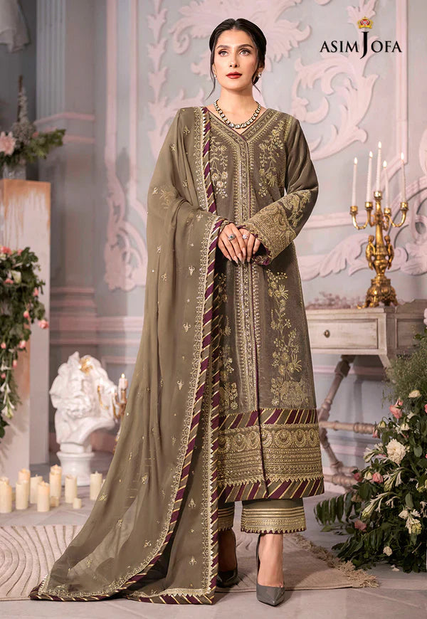 Swagiwear Asim Jofa - Velvet Dress with Pure Chiffon Embroidered Dupatta - 