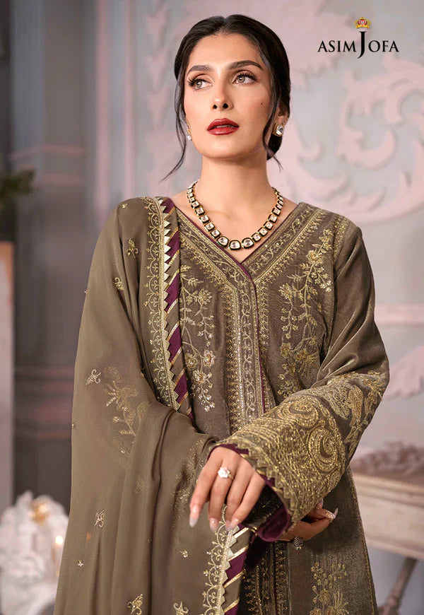 Swagiwear Asim Jofa - Velvet Dress with Pure Chiffon Embroidered Dupatta - 