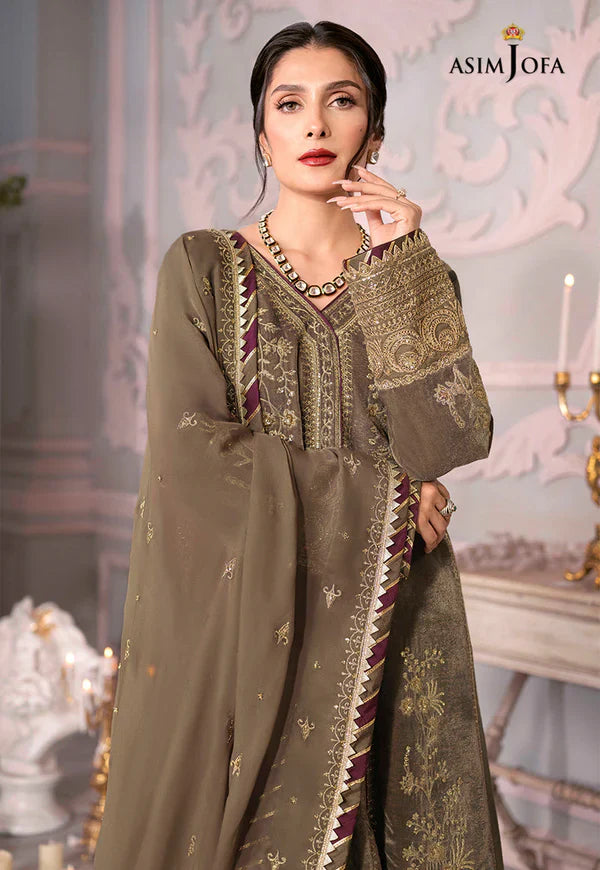 Swagiwear Asim Jofa - Velvet Dress with Pure Chiffon Embroidered Dupatta - 