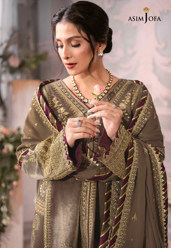 Swagiwear Asim Jofa - Velvet Dress with Pure Chiffon Embroidered Dupatta - 