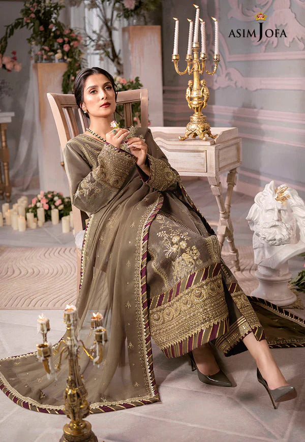 Swagiwear Asim Jofa - Velvet Dress with Pure Chiffon Embroidered Dupatta - 