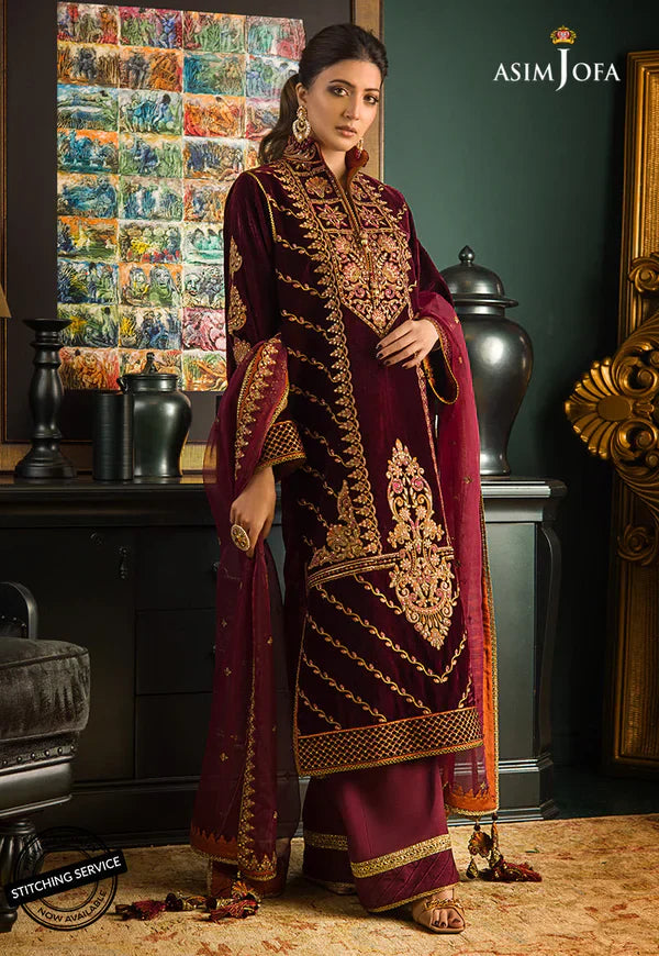 Swagiwear Asim jofa Embroidered Velvet 3piece suit - 