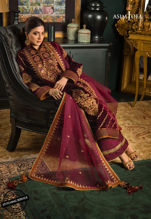 Swagiwear Asim jofa Embroidered Velvet 3piece suit - 