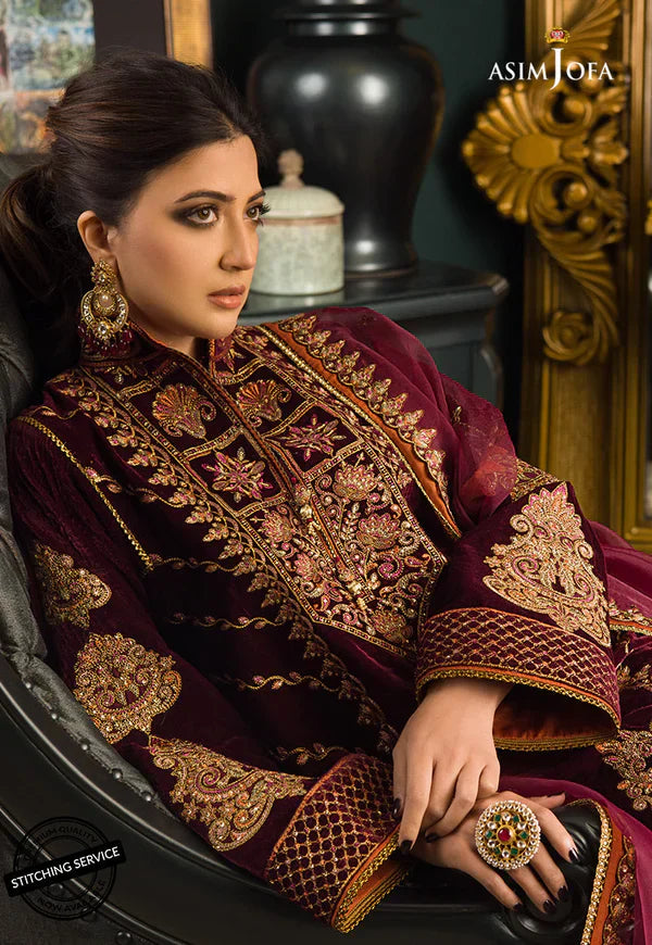 Swagiwear Asim jofa Embroidered Velvet 3piece suit - 