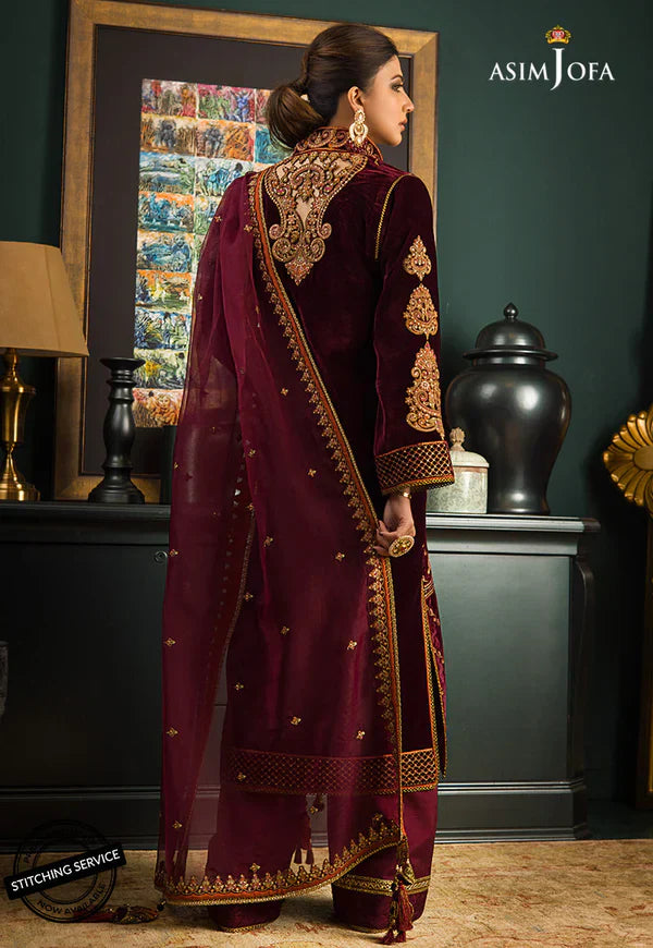 Swagiwear Asim jofa Embroidered Velvet 3piece suit - 