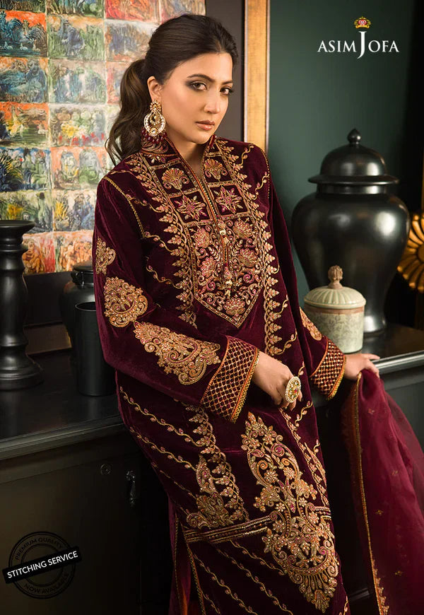 Swagiwear Asim jofa Embroidered Velvet 3piece suit - 