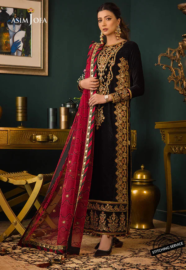 Swagiwear Asim jofa Embroidered Velvet 3piece suit - 