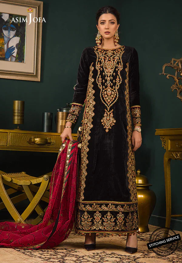 Swagiwear Asim jofa Embroidered Velvet 3piece suit - 