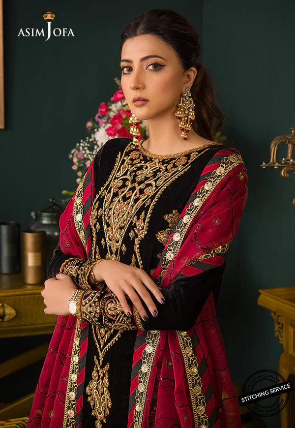 Swagiwear Asim jofa Embroidered Velvet 3piece suit - 
