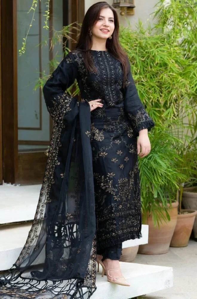 Swagiwear NISA - 3PC Lawn Embroidered Shirt With Chiffon Embroidered Dupatta 