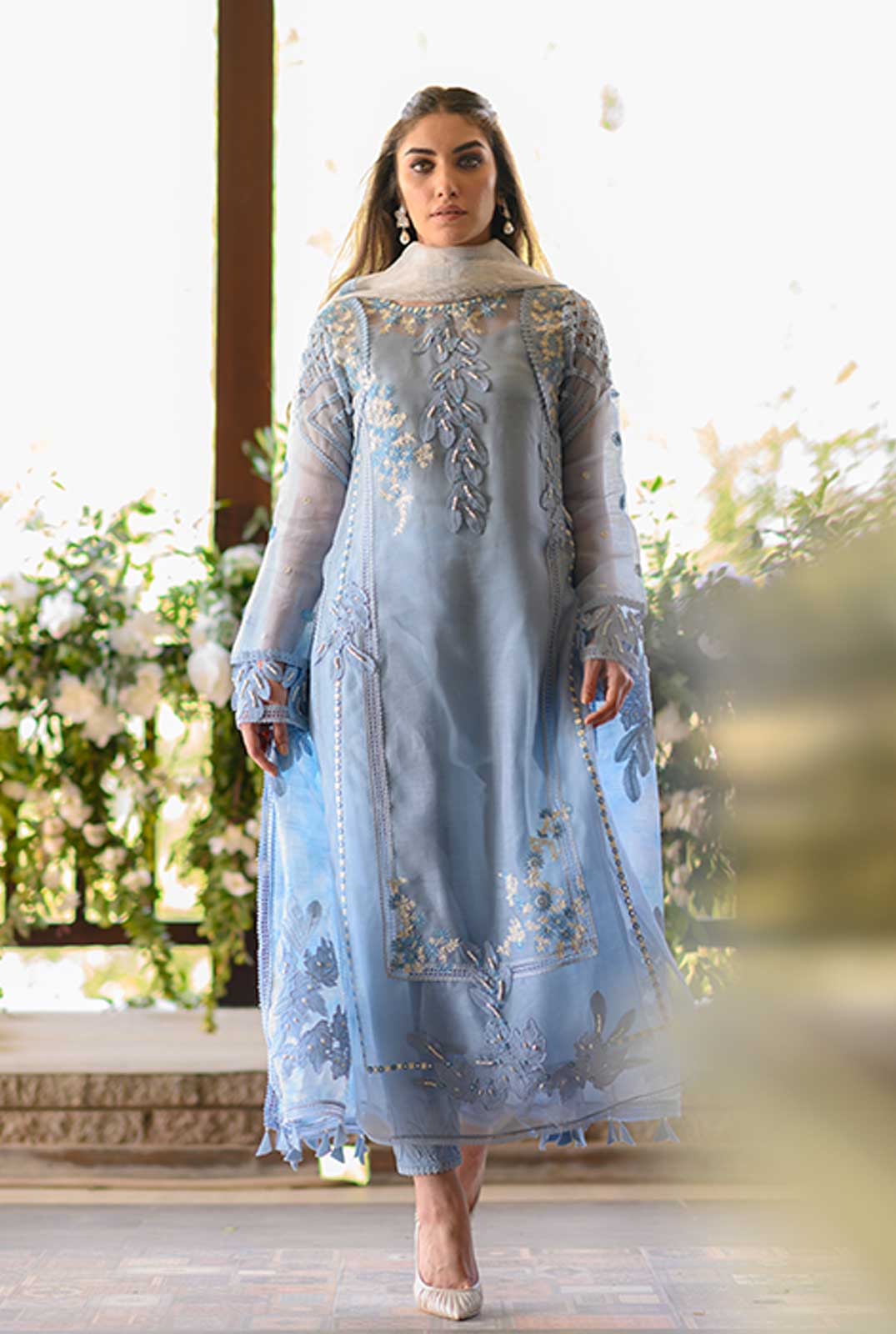 Swagiwear Nadia Farooqi-Embroidered 3pc organza dress with organza duppata. 