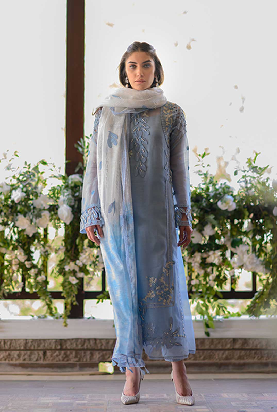 Swagiwear Nadia Farooqi-Embroidered 3pc organza dress with organza duppata. 