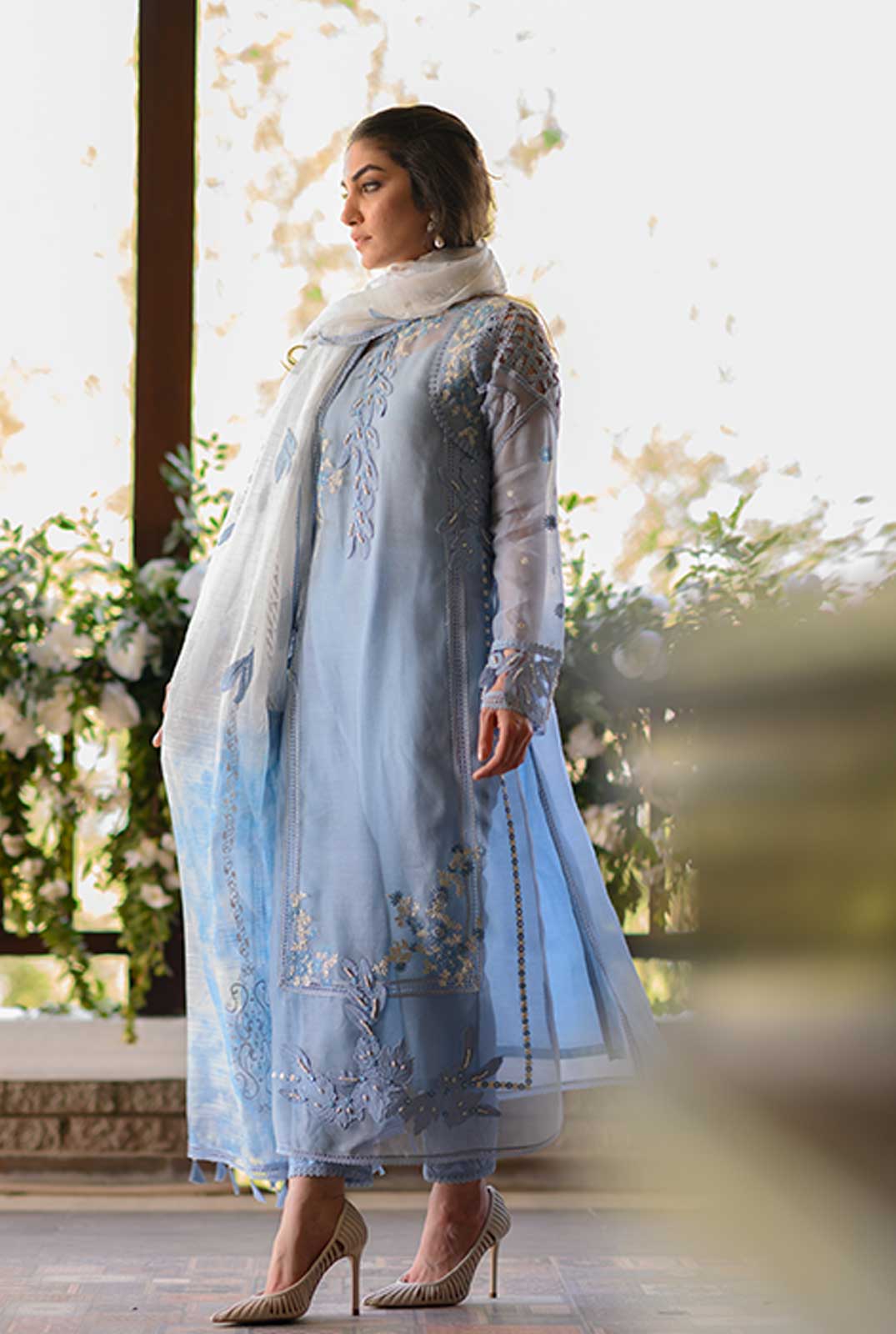 Swagiwear Nadia Farooqi-Embroidered 3pc organza dress with organza duppata. 