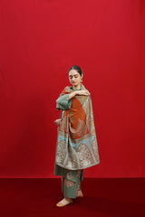 Swagiwear  - 3PC DHANAK EMBROIDERED SHIRT WITH PASHMINA PRINTED SHAWL