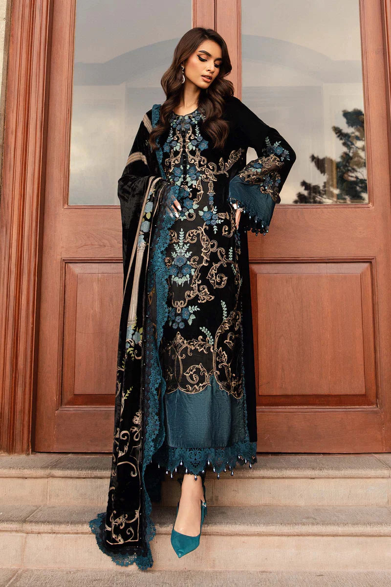 Swagiwear 3PC Embroidered Velvet Dress with Plachi Velvet Shawl - 