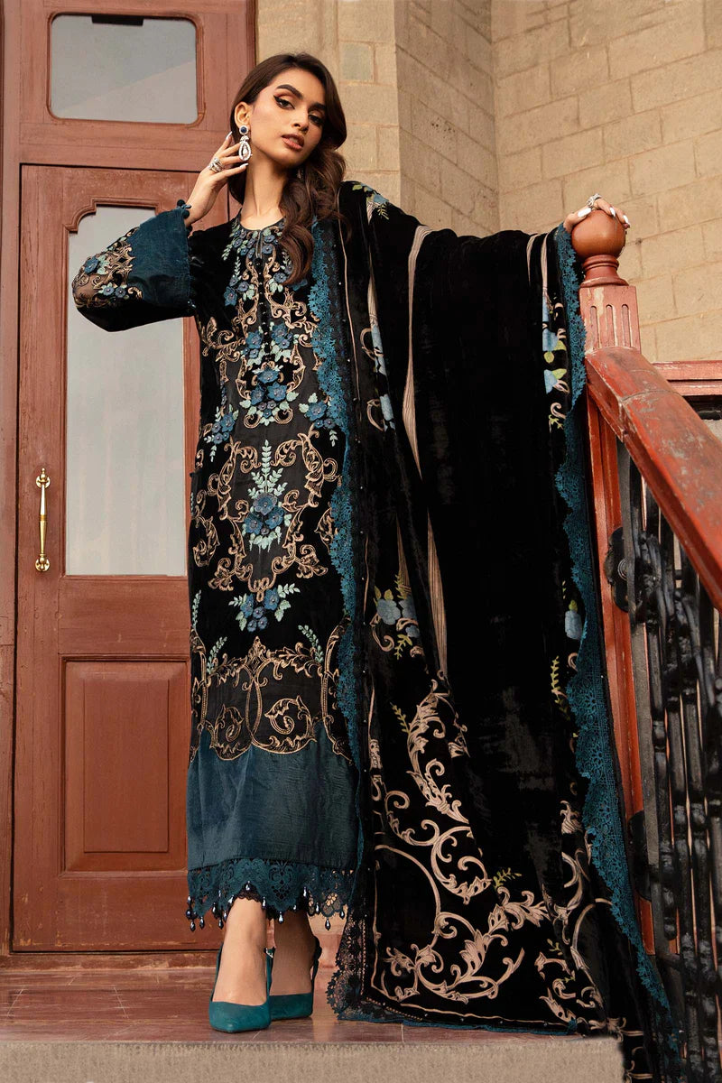Swagiwear 3PC Embroidered Velvet Dress with Plachi Velvet Shawl - 