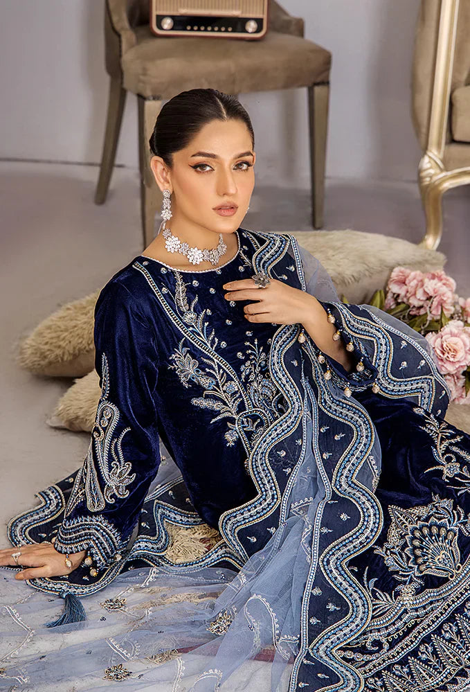 Swagiwear Cross Stitch - Velvet Dress with Embroidered Dupatta - 