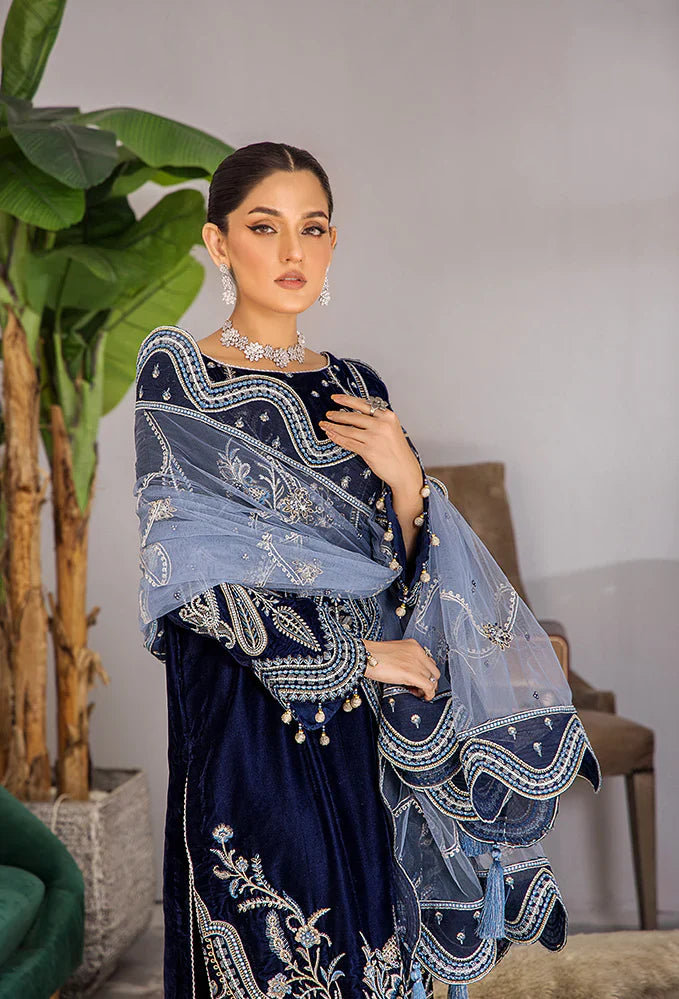 Swagiwear Cross Stitch - Velvet Dress with Embroidered Dupatta - 