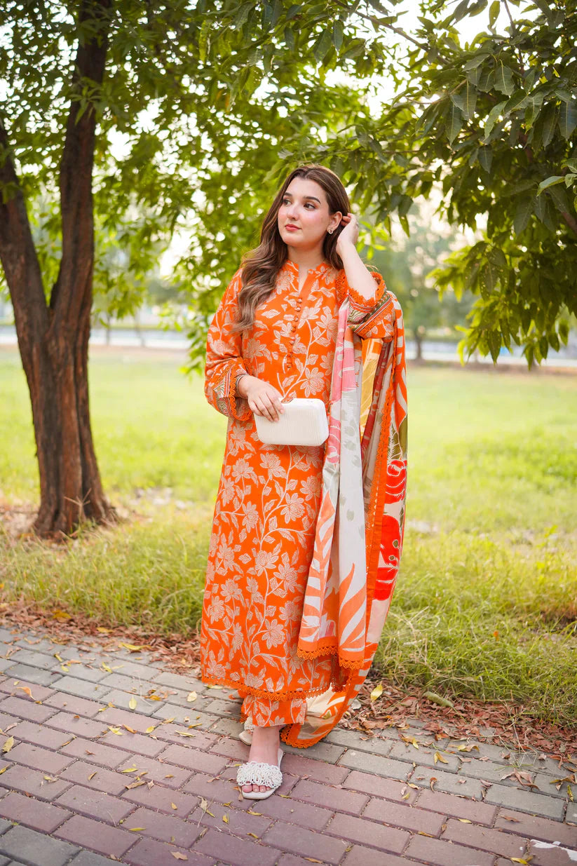 Swagiwear Sapphire - Winter 3PC Karandi Digital Print Dress - 