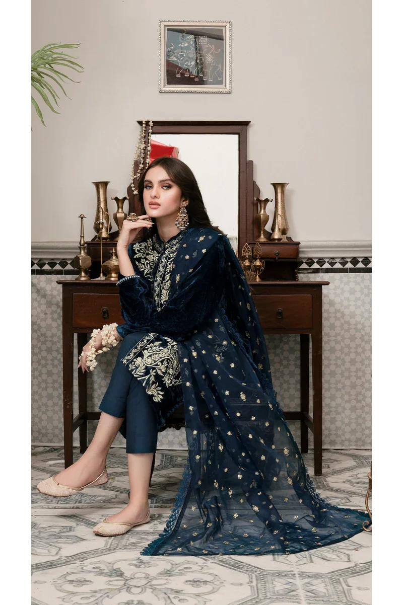 Swagiwear Jazmin - Embroidered Velvet 3-Piece Dress - 