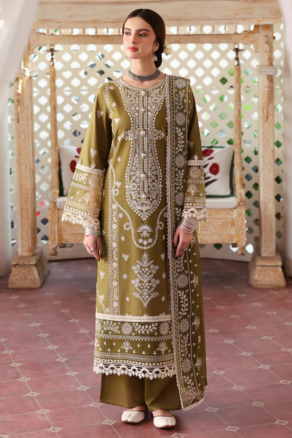 Swagiwear Jade - Winter 3PC Dhanak Embroidered Suit - 