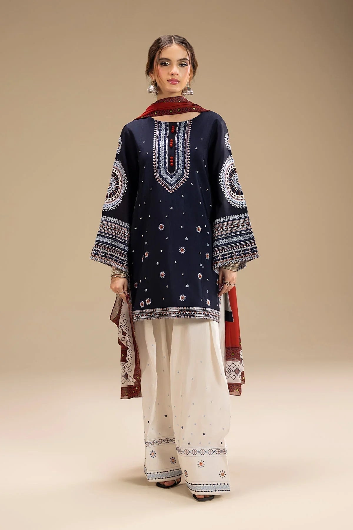 Swagiwear JAZMIN - UNSTITCHED 3PC DHANAK EMBROIDERED SUIT - 