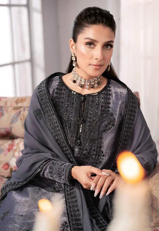 Swagiwear Asim Jofa - Velvet Dress with Pure Chiffon Embroidered Dupatta - 