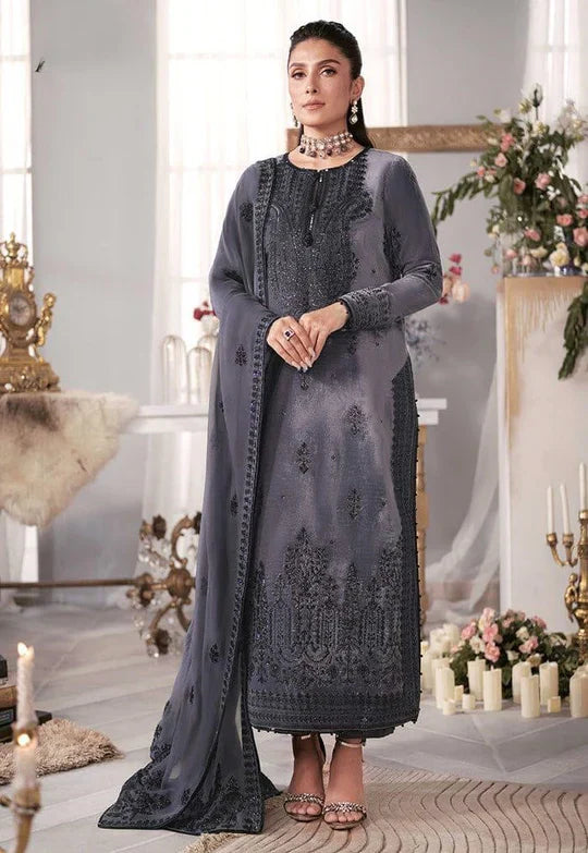 Swagiwear Asim Jofa - Velvet Dress with Pure Chiffon Embroidered Dupatta - 