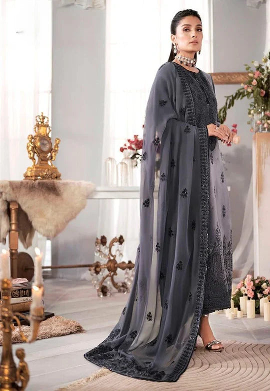 Swagiwear Asim Jofa - Velvet Dress with Pure Chiffon Embroidered Dupatta - 