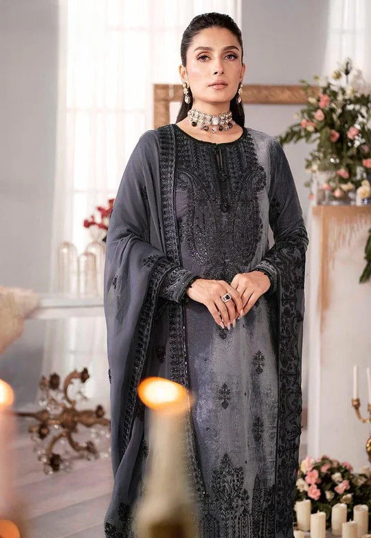 Swagiwear Asim Jofa - Velvet Dress with Pure Chiffon Embroidered Dupatta - 