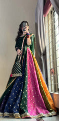 Swagiwear Kataan Silk 3 Piece Embroidered Lehenga - 