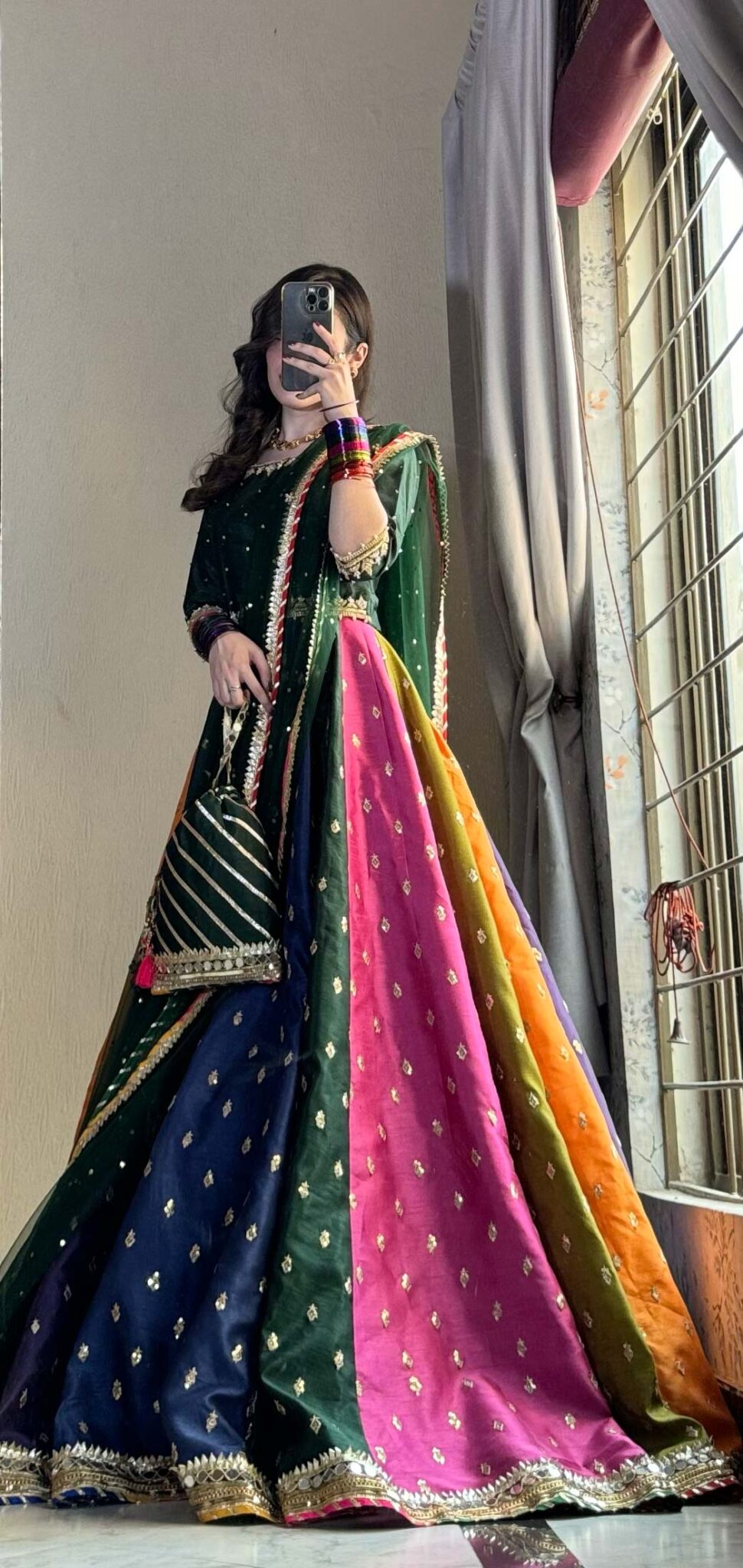 Swagiwear Kataan Silk 3 Piece Embroidered Lehenga - 