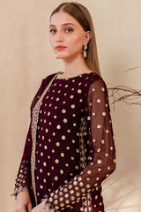 Swagiwear  Winter Unstitched 3PCs Embroidered Velvet Dress With Embroidered Organza Dupatta