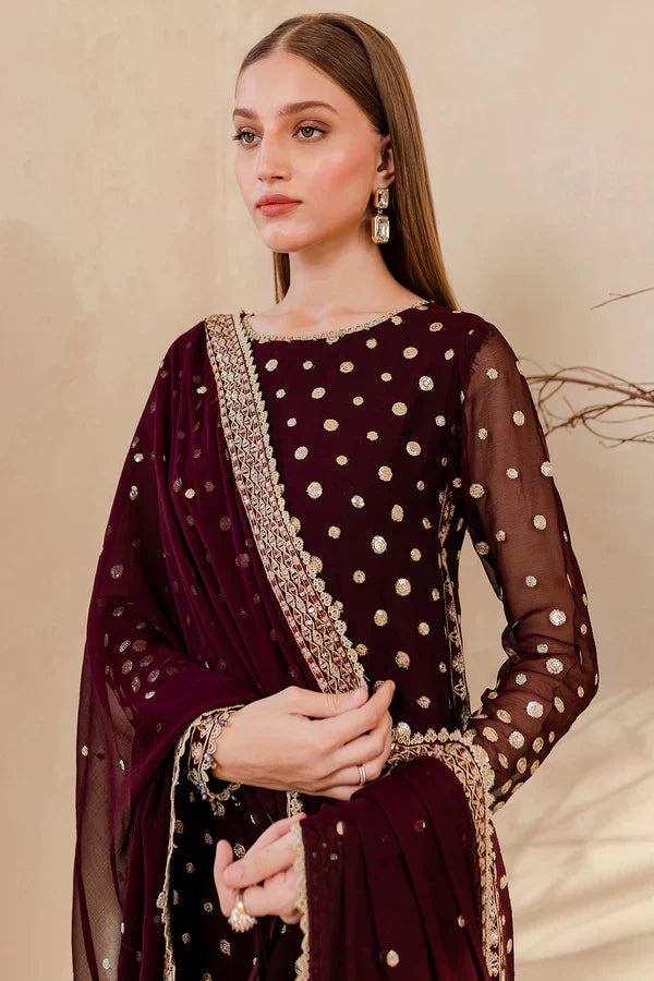 Swagiwear  Winter Unstitched 3PCs Embroidered Velvet Dress With Embroidered Organza Dupatta