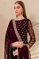 Swagiwear  Winter Unstitched 3PCs Embroidered Velvet Dress With Embroidered Organza Dupatta