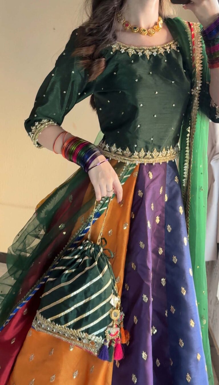 Swagiwear Kataan Silk 3 Piece Embroidered Lehenga - 